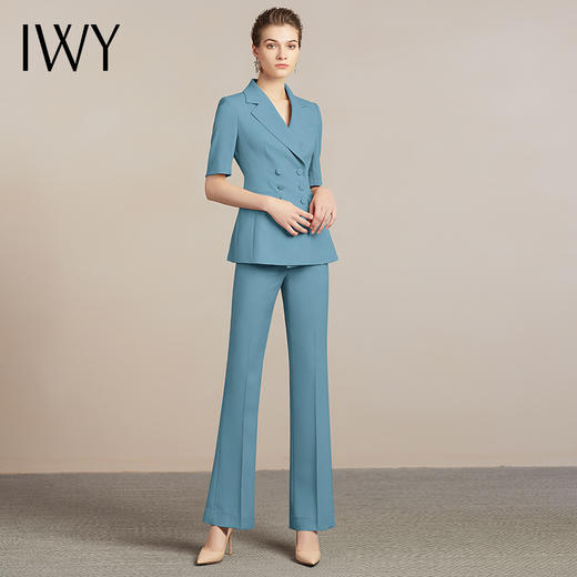 IWY/湖蓝色西服套装女时尚名媛休闲职业装气质女神范工作服修身西装212097C1+P3 商品图1