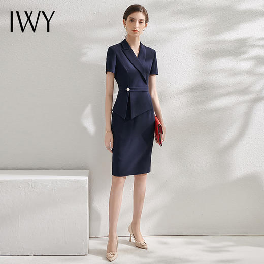 IWY/藏青色西装连衣裙经理职业装套裙气质修身通勤商务ol工作服Q11253 商品图2