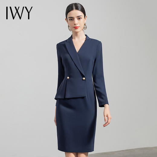 IWY/高端职业装女套裙气质藏青西装连衣裙薄款售楼部工作服通勤正装Q520 商品图0