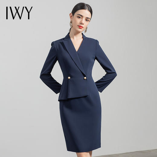 IWY/高端职业装女套裙气质藏青西装连衣裙薄款售楼部工作服通勤正装Q520 商品图1