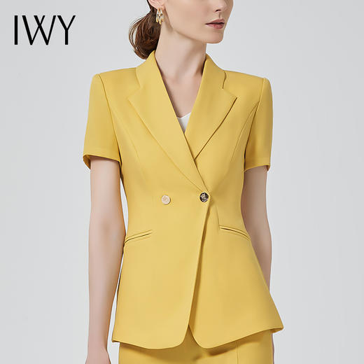 IWY/黄色播音正装洋气阔腿裤西服套装女时尚气质修身OL高端职业装C10346+P30346 商品图4