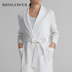 【ROYALCOVER】罗卡芙女士中长款家居浴衣 白色精梳棉黑/蓝边浴衣袍