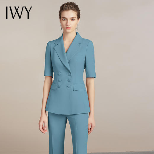 IWY/湖蓝色西服套装女时尚名媛休闲职业装气质女神范工作服修身西装212097C1+P3 商品图4