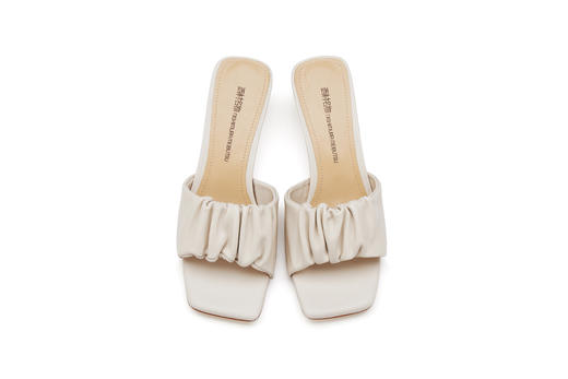 西村名物2021夏季新款复古风时尚褶皱外穿粗跟一字拖女拖鞋X21BJ23801 商品图2