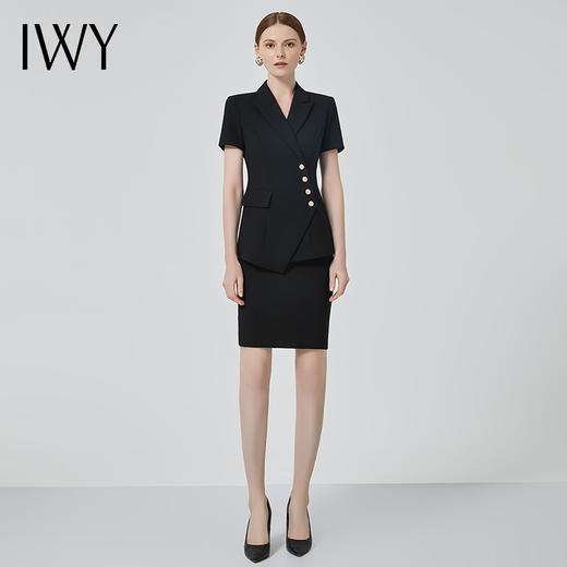 IWY/高端职业装女气质薄款短袖西装套裙双排扣时尚修身工作服总裁正装C10409+S10409黑色 商品图2