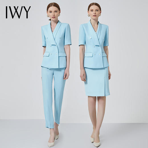 IWY/职业套装女工装装短袖韩版干练西装套裤气质商务正装工作服C11238+P10223 商品图4