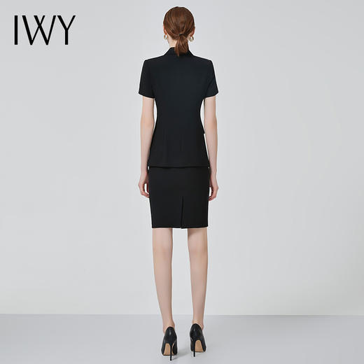 IWY/高端职业装女气质薄款短袖西装套裙双排扣时尚修身工作服总裁正装C10409+S10409黑色 商品图3
