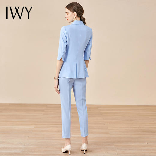IWY/高端时尚正装蓝色西装套装职场女装五分袖通勤气质西服套裤职业装CP10226蓝色 商品图4