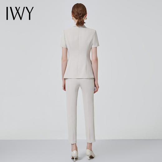 IWY/职业装女气质薄款短袖西装杏色双排扣时尚工作服套装总裁正装C10409+P10409米白 商品图3