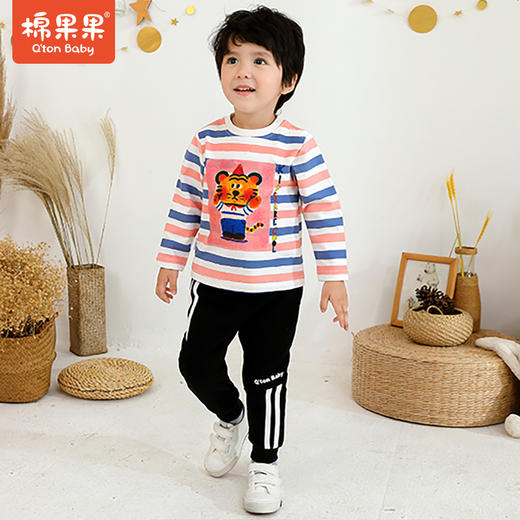 商场同款棉果果春秋季男童氨棉棉毛条纹套头T恤M312140221456 商品图0