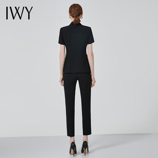 IWY/高端职业装女气质薄款短袖西装黑色双排扣时尚工作服套装总裁正装C10409+P10409黑色 商品图3
