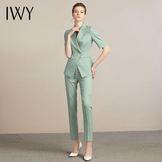 IWY/绿色播音艺考正装女职业装套装气质女神范高端西装工作服212096P1+C1-绿色 商品图0