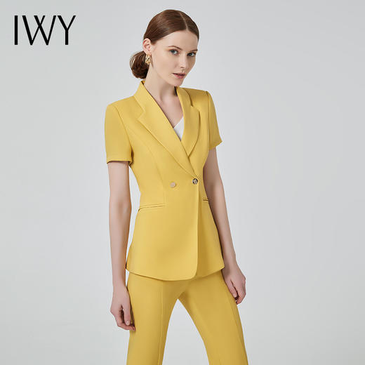 IWY/黄色播音正装洋气阔腿裤西服套装女时尚气质修身OL高端职业装C10346+P30346 商品图0