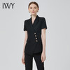 IWY/高端职业装女气质薄款短袖西装黑色双排扣时尚工作服套装总裁正装C10409+P10409黑色 商品缩略图1