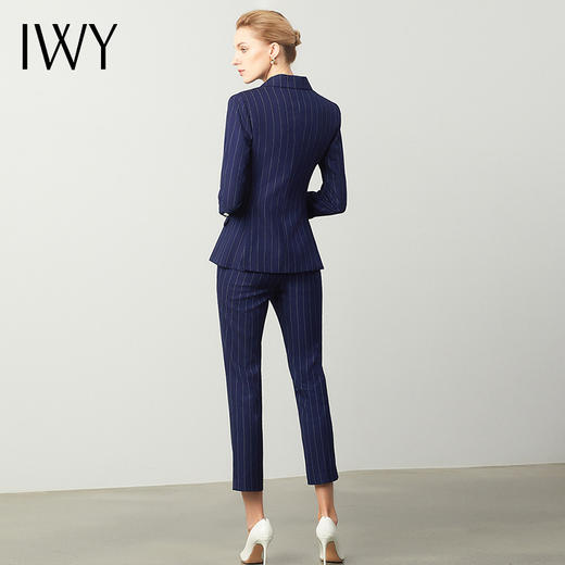 IWY/藏青色条纹职业西装套装女薄款商务工装时尚气质修身双排扣工作服CP871 商品图3