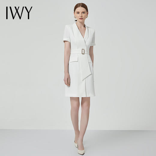 IWY/白色工作服女时尚高端职业装气质女神范修身通勤正装连衣裙Q11212白色 商品图2