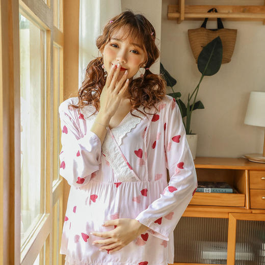 【母婴】春夏季喂奶衣空调房孕妇睡衣人造棉哺乳衣棉绸长袖月子服 商品图0
