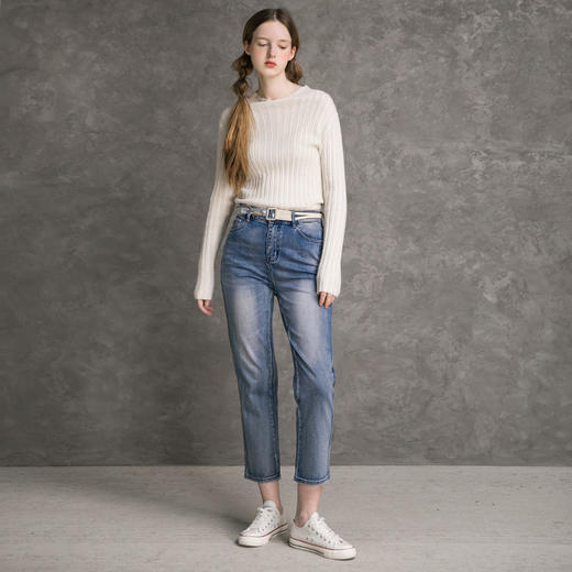 famecoco范可儿纯棉牛仔裤女秋季刺绣设计感直筒裤长裤D216GA303 商品图2