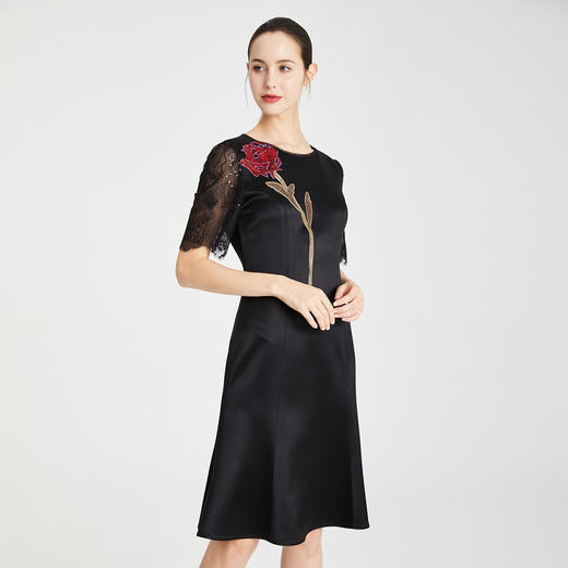RF8B4斯尔丽瑟俪2021年春季上新高端优雅收腰短袖鱼尾玫瑰花连衣裙 商品图2