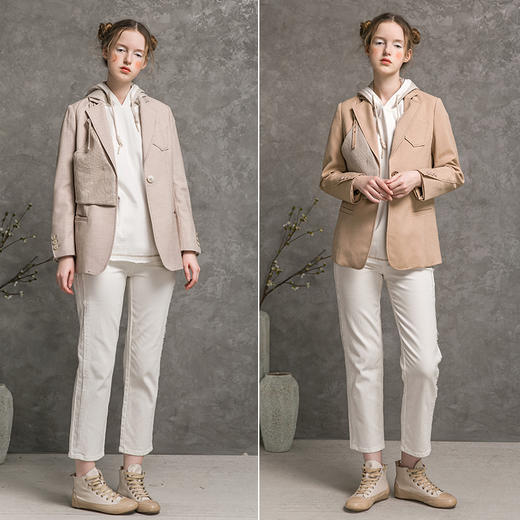 Famecoco范可儿女士西装秋季长袖休闲小西服拼接格子外套D216AW300 商品图4