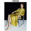 VIMAGE/纬漫纪秋季新款系带束腰高贵优雅纯色V领显瘦连衣裙VC2107236 商品缩略图0