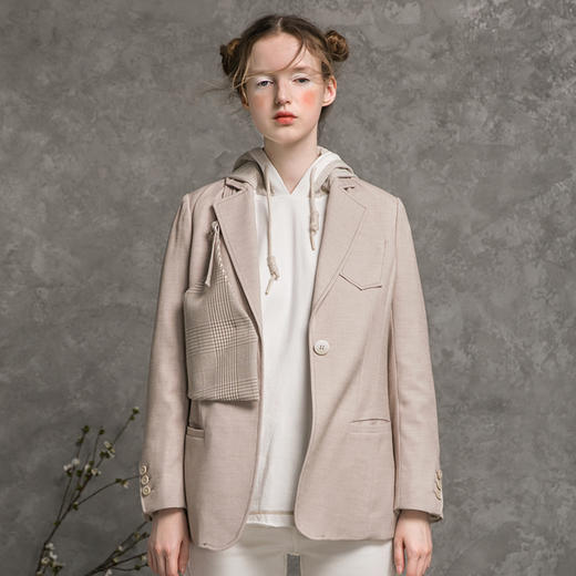 Famecoco范可儿女士西装秋季长袖休闲小西服拼接格子外套D216AW300 商品图2