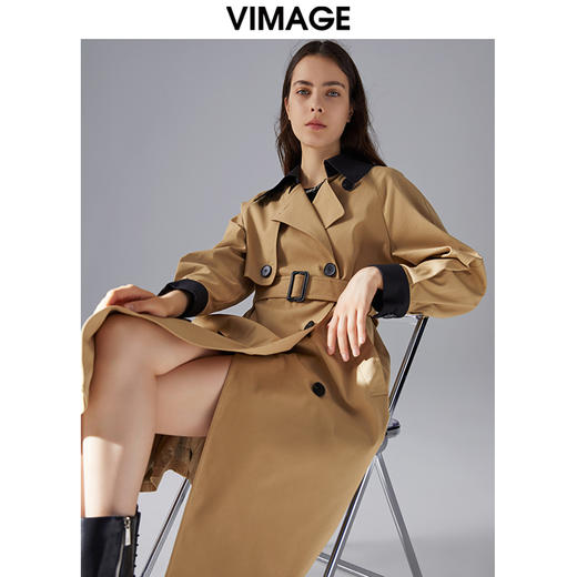 VIMAGE/纬漫纪秋季新款经典翻领长款显瘦百搭大气风衣女外套V1404009D 商品图1