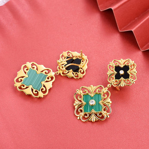 【采购专享】宫里的世界&BYJ 幸福连绵 耳环 孔雀石黑玛瑙耳环 商品图1