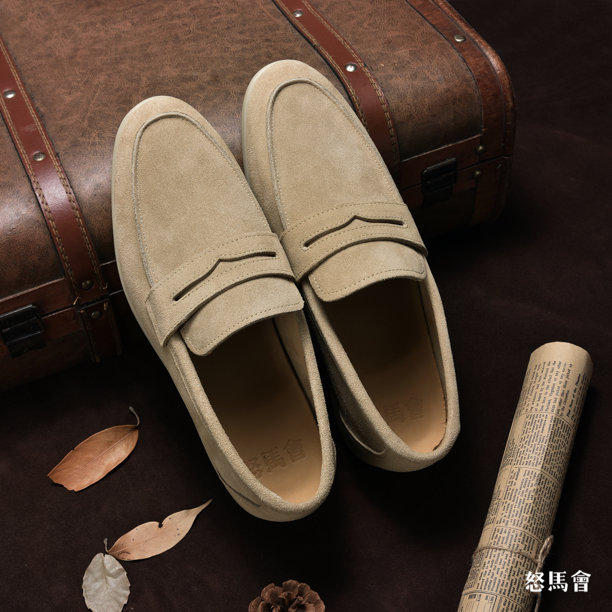 意大利小张幅牛绒卡其色便士乐福鞋