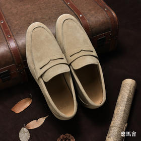 意大利小张幅牛绒卡其色便士乐福鞋
