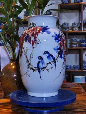 曹细毛:青花秞里红＜紫气东来＞冬瓜瓶