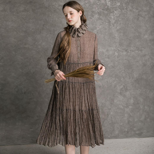 famecoco范可儿雪纺印花连衣裙秋季法式长袖薄款宽松裙子长款D216FA300 商品图2