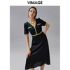 VIMAGE纬漫纪夏季新款时尚条纹撞色简约V领高腰显瘦A字连衣裙V1507180 商品缩略图2