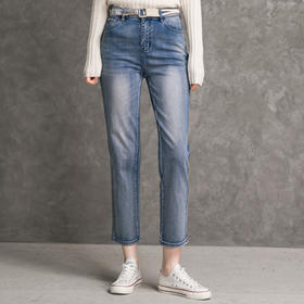 famecoco范可儿纯棉牛仔裤女秋季刺绣设计感直筒裤长裤D216GA303