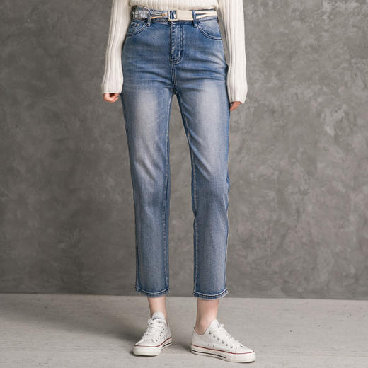 famecoco范可儿纯棉牛仔裤女秋季刺绣设计感直筒裤长裤D216GA303 商品图0