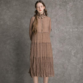 famecoco范可儿雪纺印花连衣裙秋季法式长袖薄款宽松裙子长款D216FA300