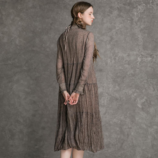 famecoco范可儿雪纺印花连衣裙秋季法式长袖薄款宽松裙子长款D216FA300 商品图3