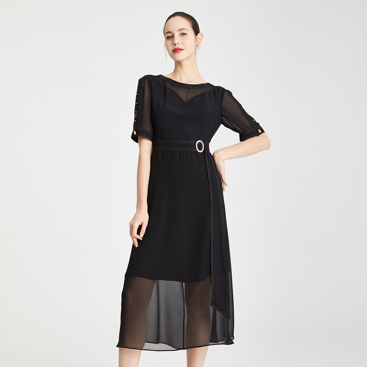 RF8B5斯尔丽瑟俪2021年春夏季上新简约收腰修身短袖连衣裙