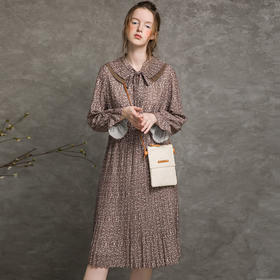 Famecoco范可儿雪纺连衣裙秋季薄款荷叶袖收腰裙子F216FC001