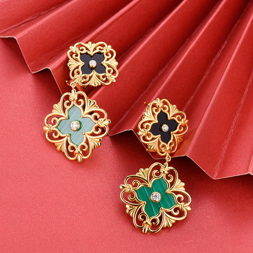 【采购专享】宫里的世界&BYJ 幸福连绵 耳环 孔雀石黑玛瑙耳环 商品图0