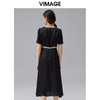 VIMAGE纬漫纪夏季新款时尚条纹撞色简约V领高腰显瘦A字连衣裙V1507180 商品缩略图3