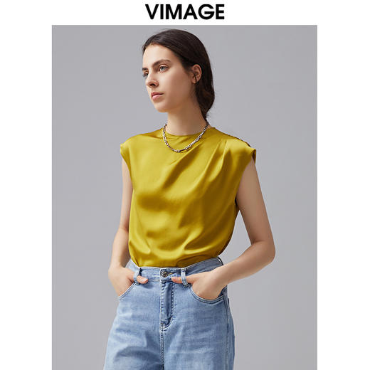 VIMAGE/纬漫纪夏季新款女装飞袖纯色简约优雅小上衣VC2113220 商品图2