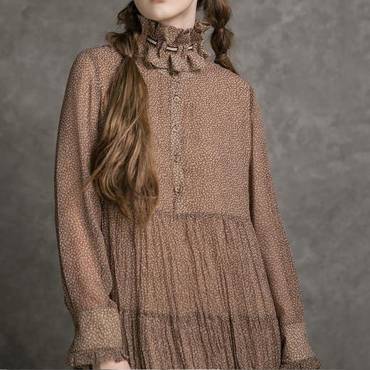 famecoco范可儿雪纺印花连衣裙秋季法式长袖薄款宽松裙子长款D216FA300 商品图1