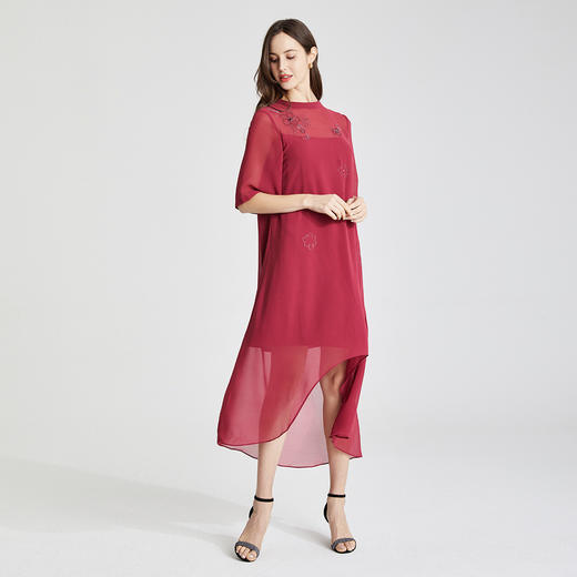 RF8A9斯尔丽瑟俪春季新款圆领复古宽松下摆不规则中袖中长款连衣裙 商品图2