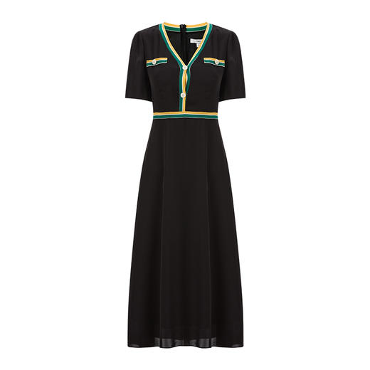 VIMAGE纬漫纪夏季新款时尚条纹撞色简约V领高腰显瘦A字连衣裙V1507180 商品图4