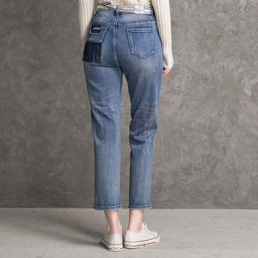 famecoco范可儿纯棉牛仔裤女秋季刺绣设计感直筒裤长裤D216GA303 商品图1