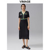 VIMAGE纬漫纪夏季新款时尚条纹撞色简约V领高腰显瘦A字连衣裙V1507180 商品缩略图1