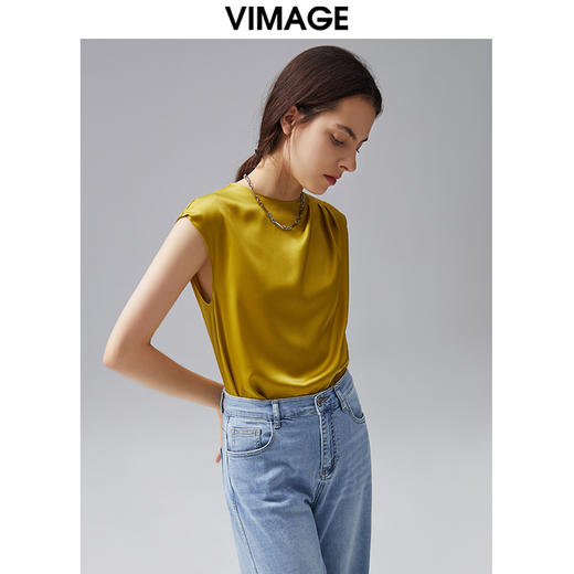 VIMAGE/纬漫纪夏季新款女装飞袖纯色简约优雅小上衣VC2113220 商品图0