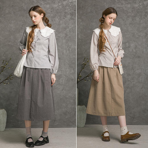 Famecoco范可儿荷叶领衬衫女秋灯笼袖甜美减龄衬衣F216BH019 商品图4
