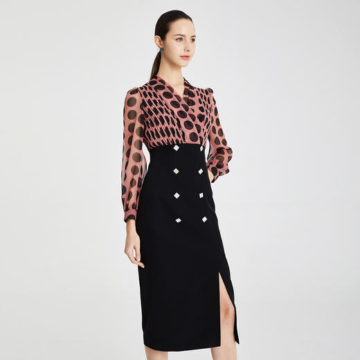 LF8A3斯尔丽瑟俪2021春季上新波点气质假两件连衣裙 商品图2